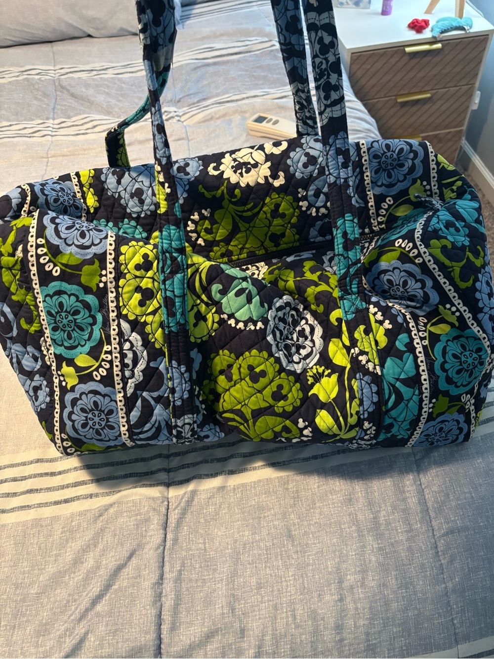 Disney Vera Bradley Quilted Floral Duffel Bag in Navy, Teal & Lime